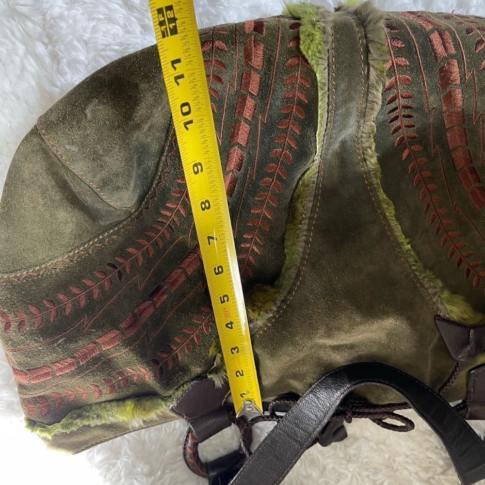 Maxx New York Hobo satchel leather suede olive green brown strap & embro… - Picture 11 of 15
